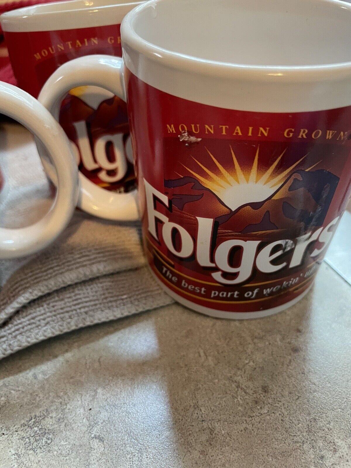 4 Vtg Houston Harvest Folgers Coffee Mug Cup #31946 ￼￼The Best Part of Wakin’ Up
