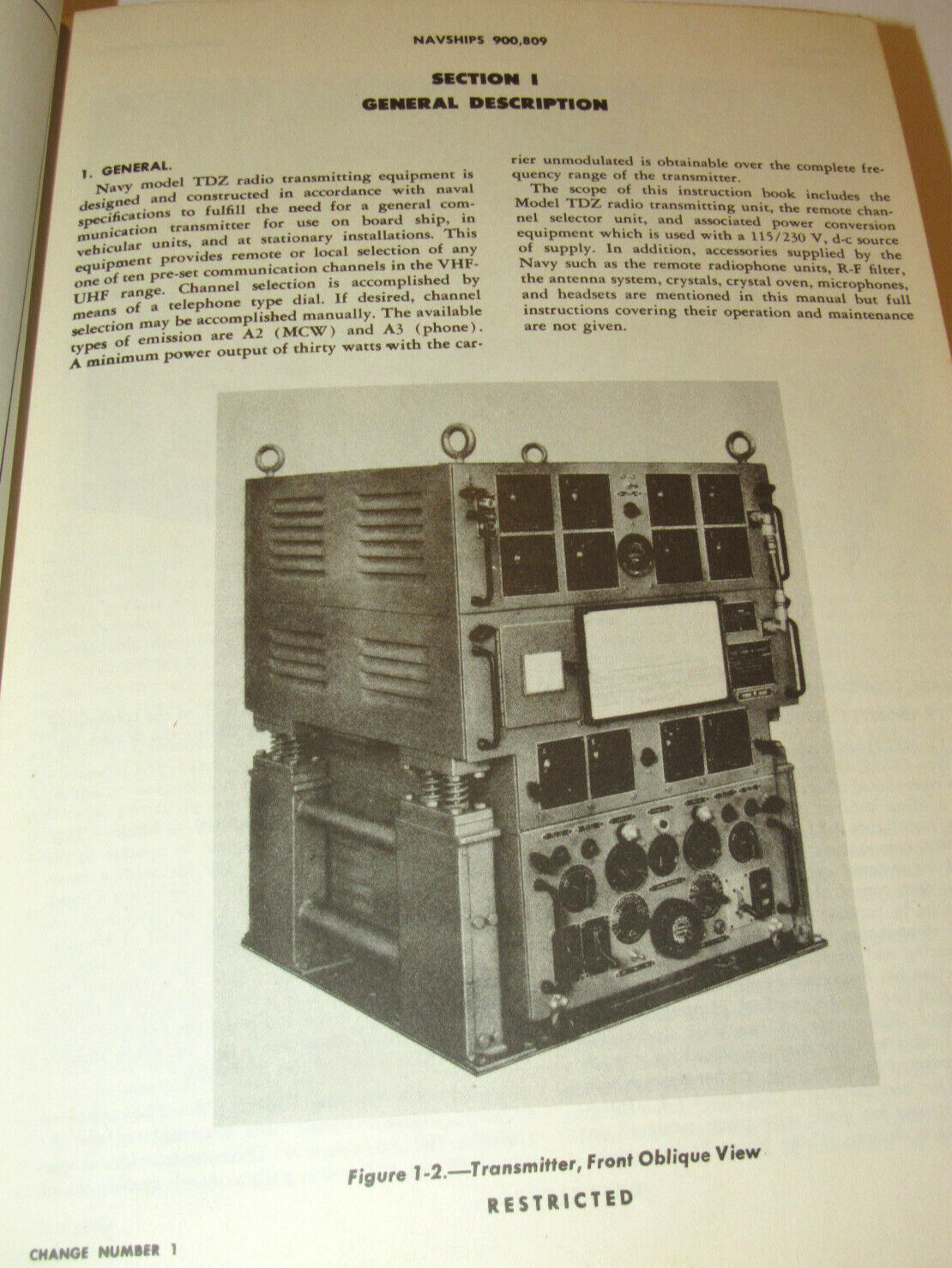 VINTAGE 1949 'INSTRUCTION BOOK NAVY MODEL TDZ RADIO TRANSMITTING EQUIPMENT'