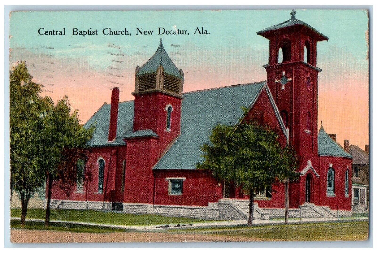 Decatur Alabama AL Postcard Central Baptist Church Chapel 1917 Vintage Antique