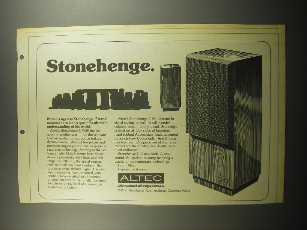 1974 Altec Stonehenge I Speaker Advertisement