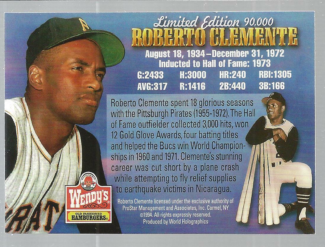 Vintage Roberto Clemente 1994 Pro Star ML Baseball Wendy\'s Card 