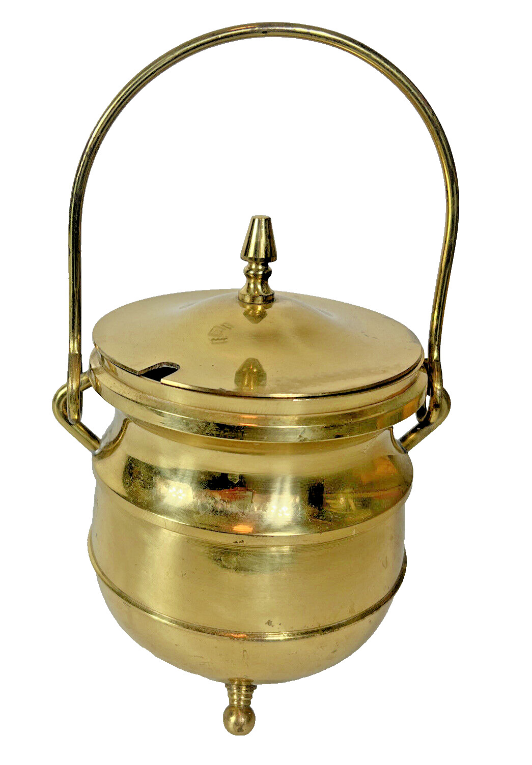 Vintage Brass Cauldron Ashtray Trinket Box Lid MCM Heavy mid Century