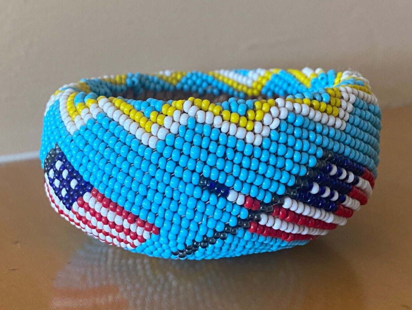 Native American Paiute Beaded Basket Featuring American Flag