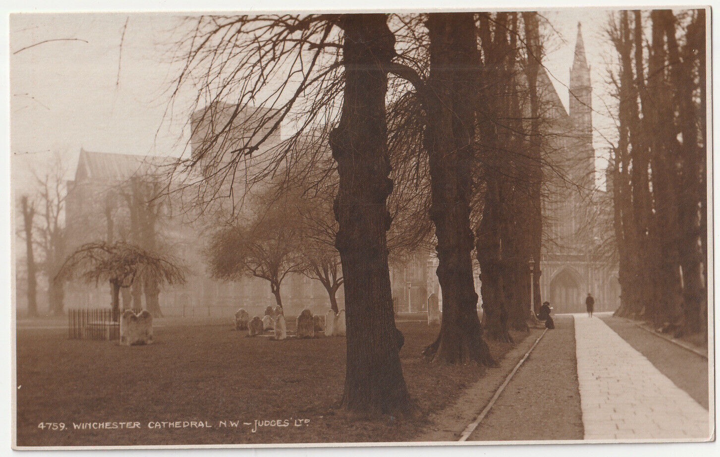 1890s - 1900s Winchester Cathedral Cemetery Spooky Sepia Graves RPPC Postcard