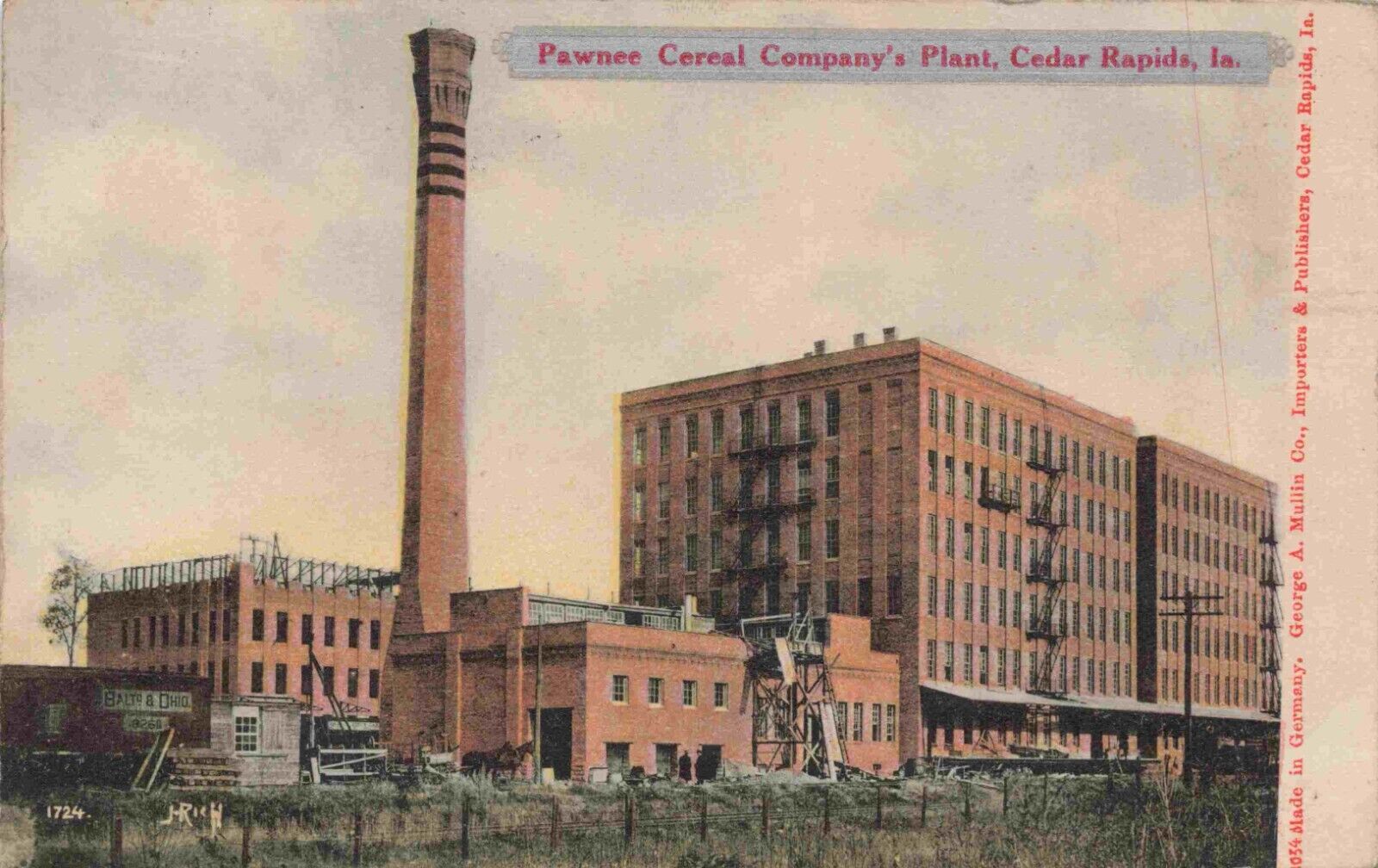 c1906 Cedar Rapids Iowa Pawnee Cereal Company Plant B&O Railroad Car IA Postcard