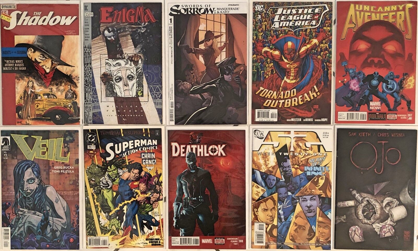 10 Comics Superman The Shadow Ojo 52 Deathlok Justice League Veil and more