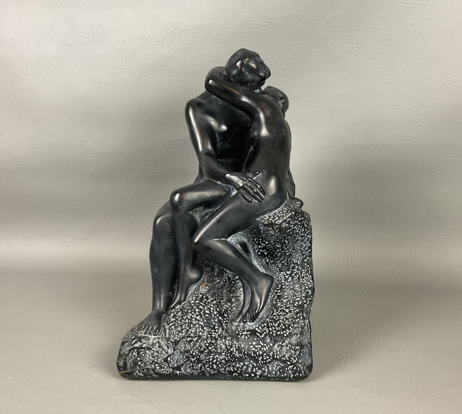 Art Deco Style Black Statue Lovers Embracing Kissing ABCO Alexander Backer CO