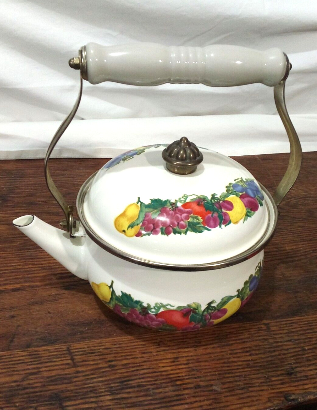Vintage Tea Pot Vitroceramic Enamel Fruit Design Teapot Kettle Metro Thailand