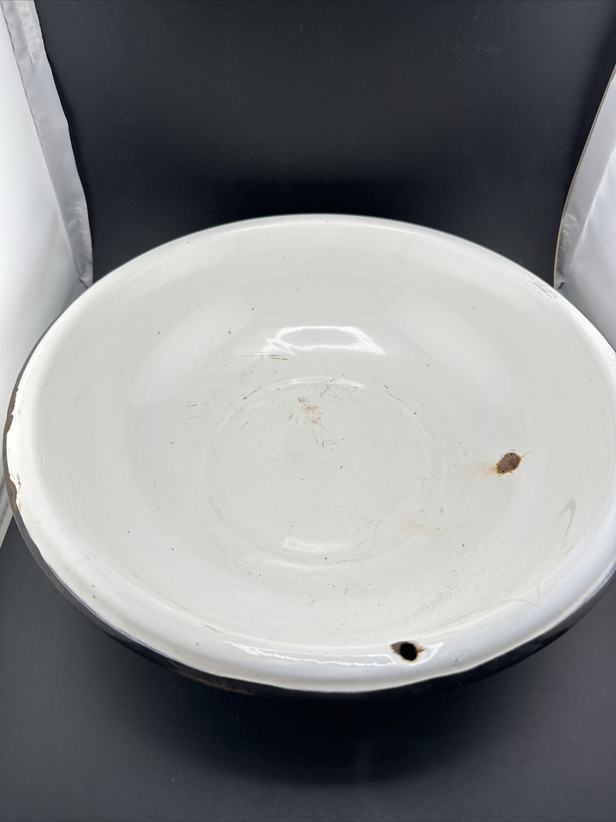 Extra Large Vintage Distressed Enamelware Wash Basin 13”