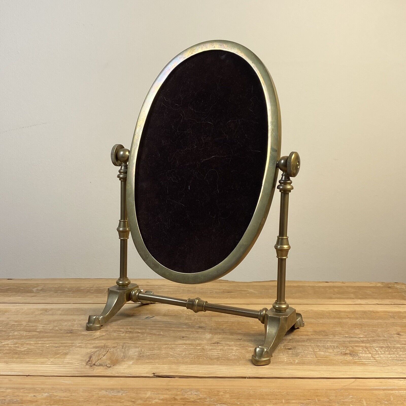 Vintage English Brass Oval Tilting Swivel Tabletop Vanity Mirror - Frame Only