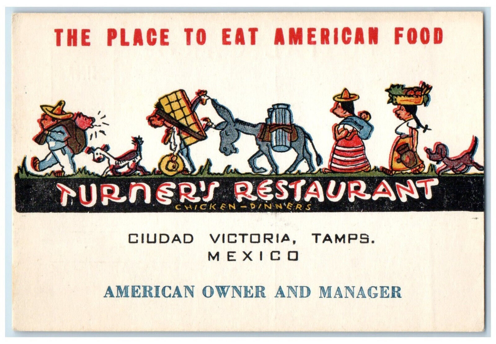 c1930's Place to Eat American Food Ciudad Victoria Tamaulipas Mexico Postcard