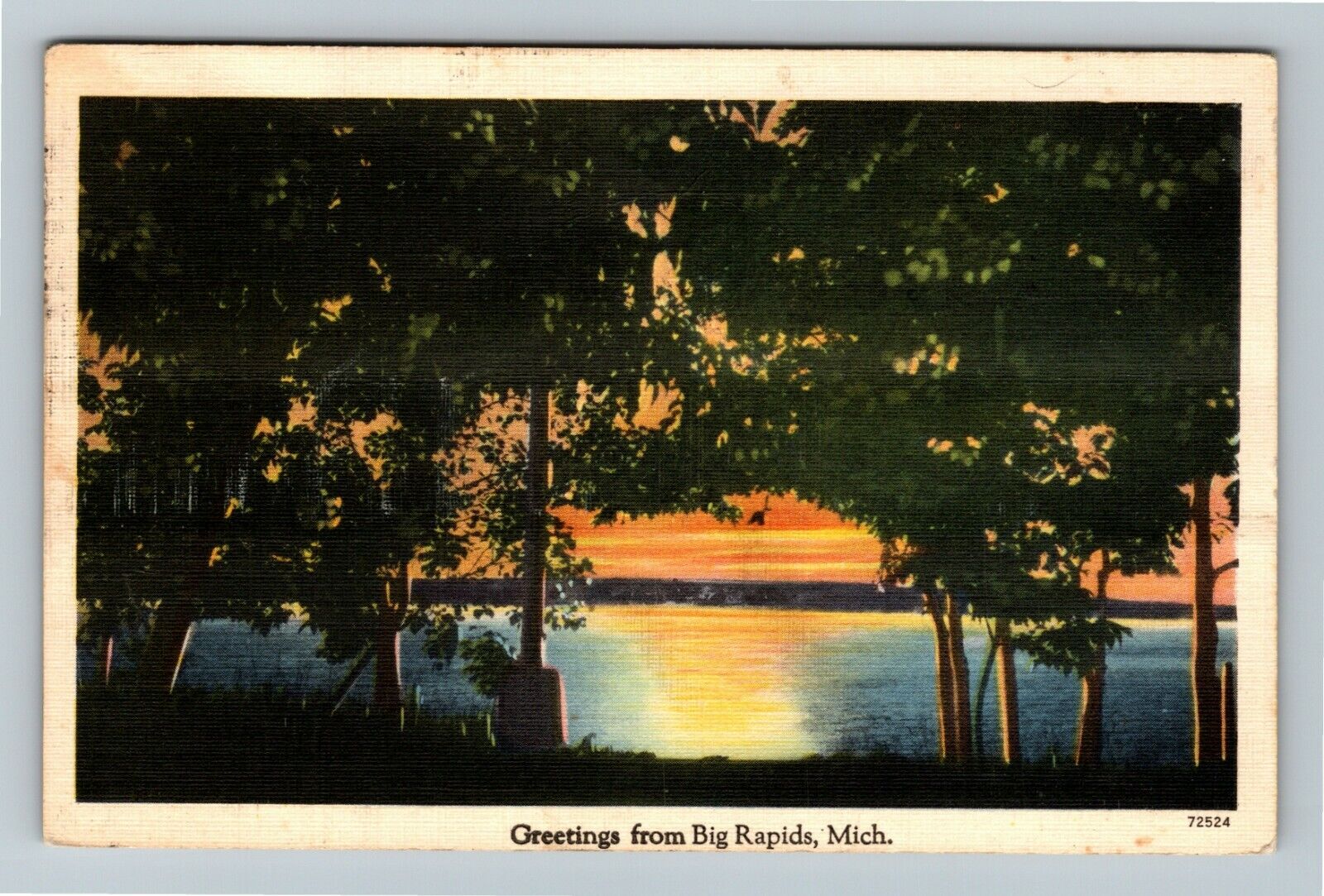 Big Rapids MI-Michigan, Scenic Greetings, Sunset  Vintage Souvenir Postcard