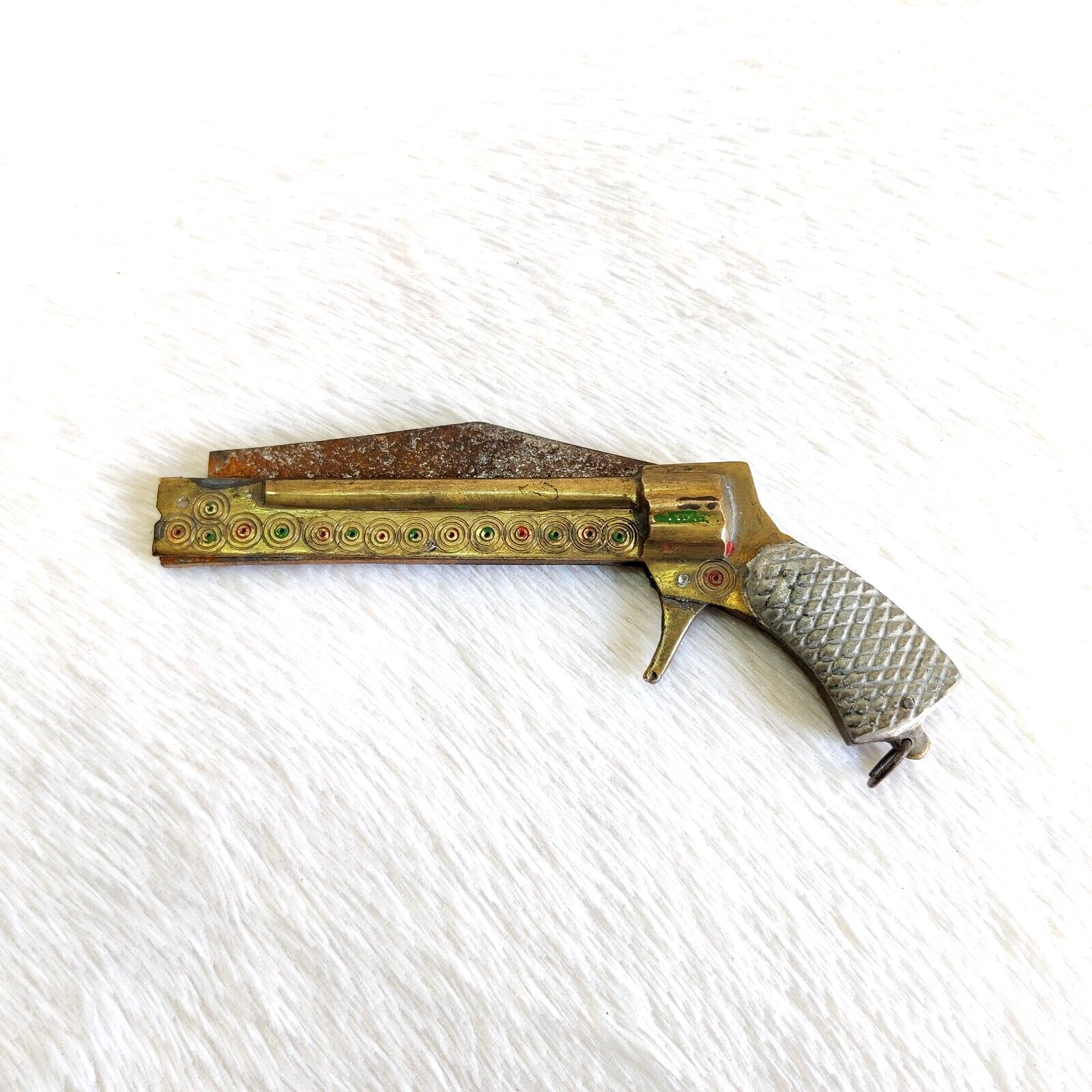 1940s Vintage Handmade Brass Revolver Shape Folding Knife Rare Collectible KN26