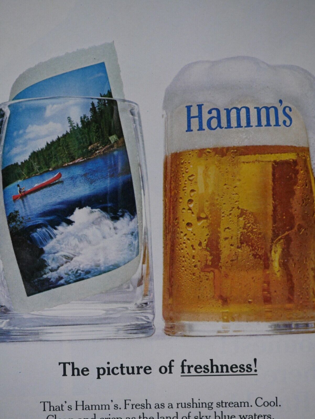 Hamm\'s Beer Vintage 1965 Man In Canoe Picture Of Freshness Original Print Ad