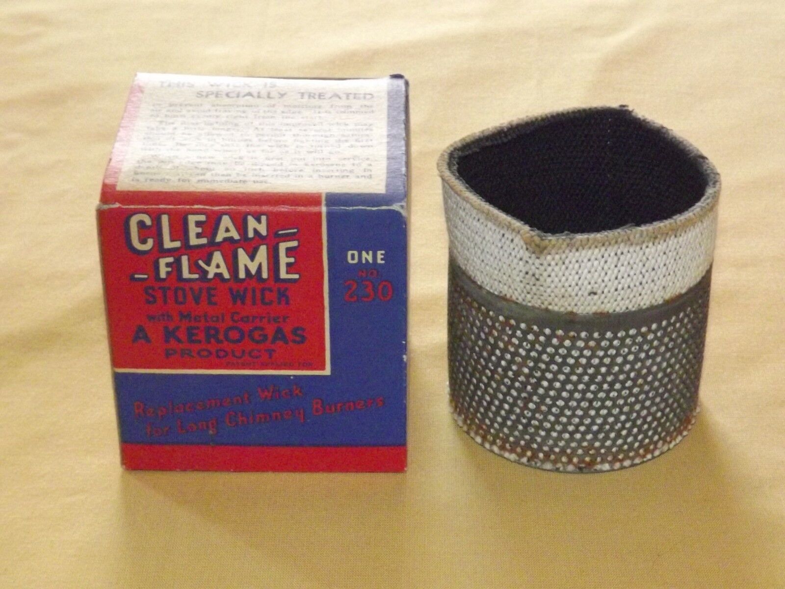 VINTAGE CHIMNEY BURNERS KEROGAS CLEAN FLAME STOVE WICK NO. 230 NOS NEW IN BOX