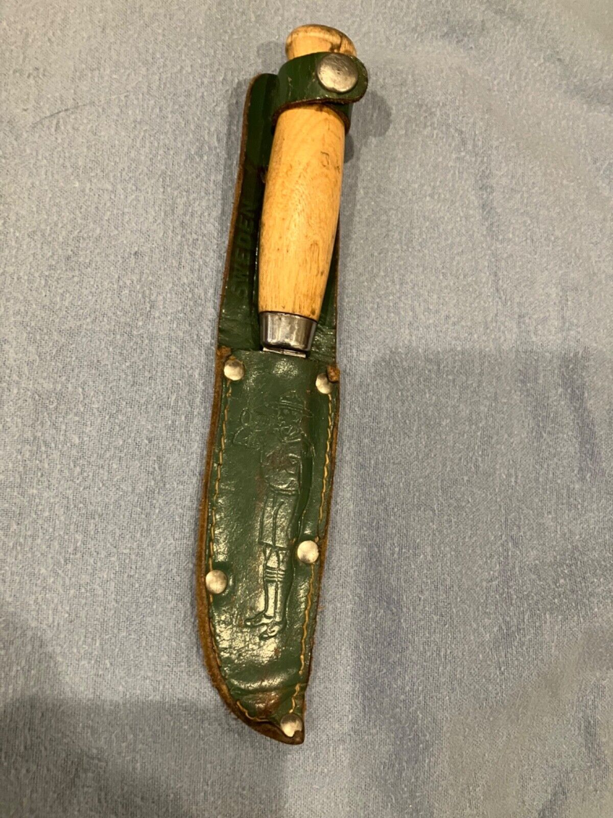 Early Vintage Erik Frost Mora Sweden Boy Scout Knife With Sheath Wood Handle