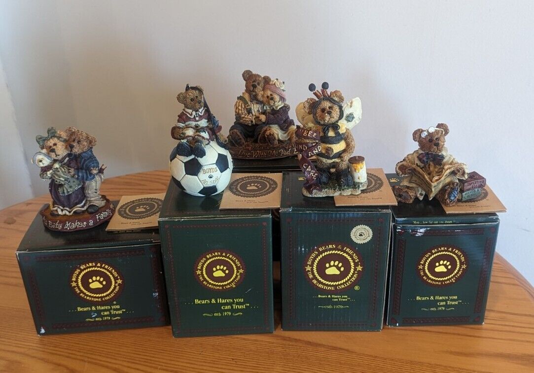 Boyd\'s Bears & Friends Figurines Lot of 5 Bearstone Collection. Caren B Bearlove