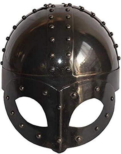Black Plated Antique Medieval Viking Mask Helmet SCA LARP Reenactment Adult Helm