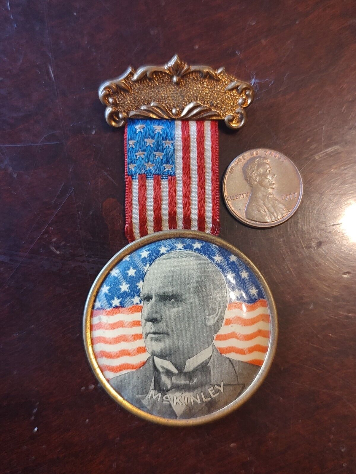 Circa 1896 Antique President William McKinley Ribbon Pin Button Campaign Scarce