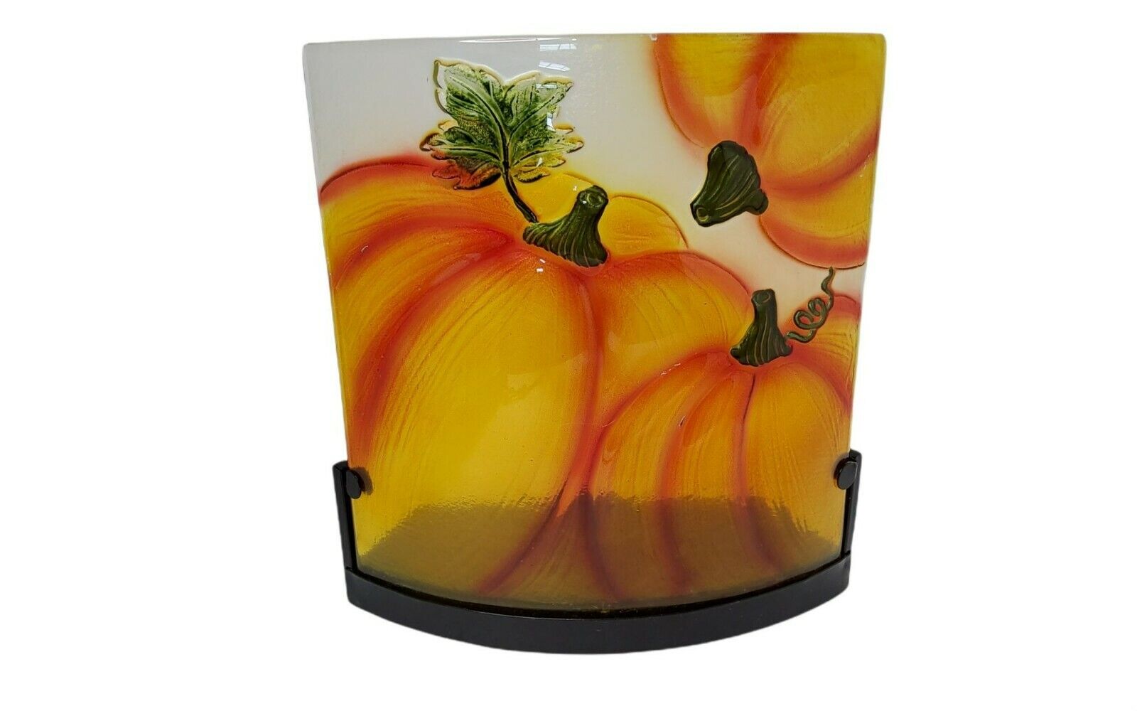 Beautiful Fall Stained Glass Pumpkin Display With Candle Holder For Candle Light
