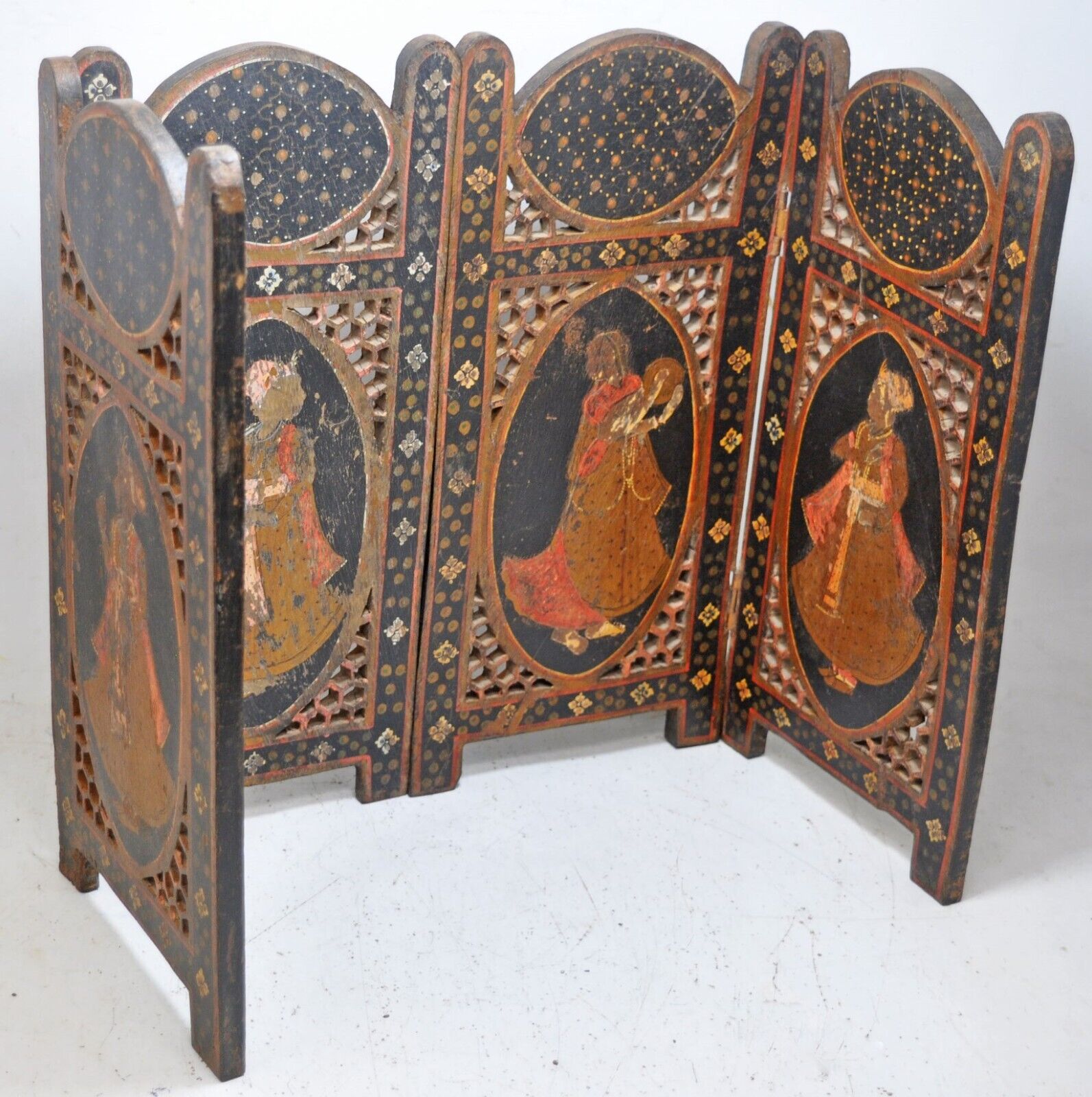 Vintage Wooden Small Desk Partition Screen Original Old Hand Carved Fine Painted
