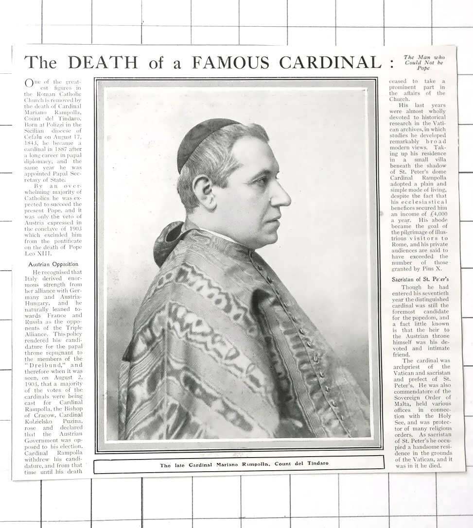 1913 Obituary Of The Late Cardinal Mariano Rampolla, Count Del Tindaro