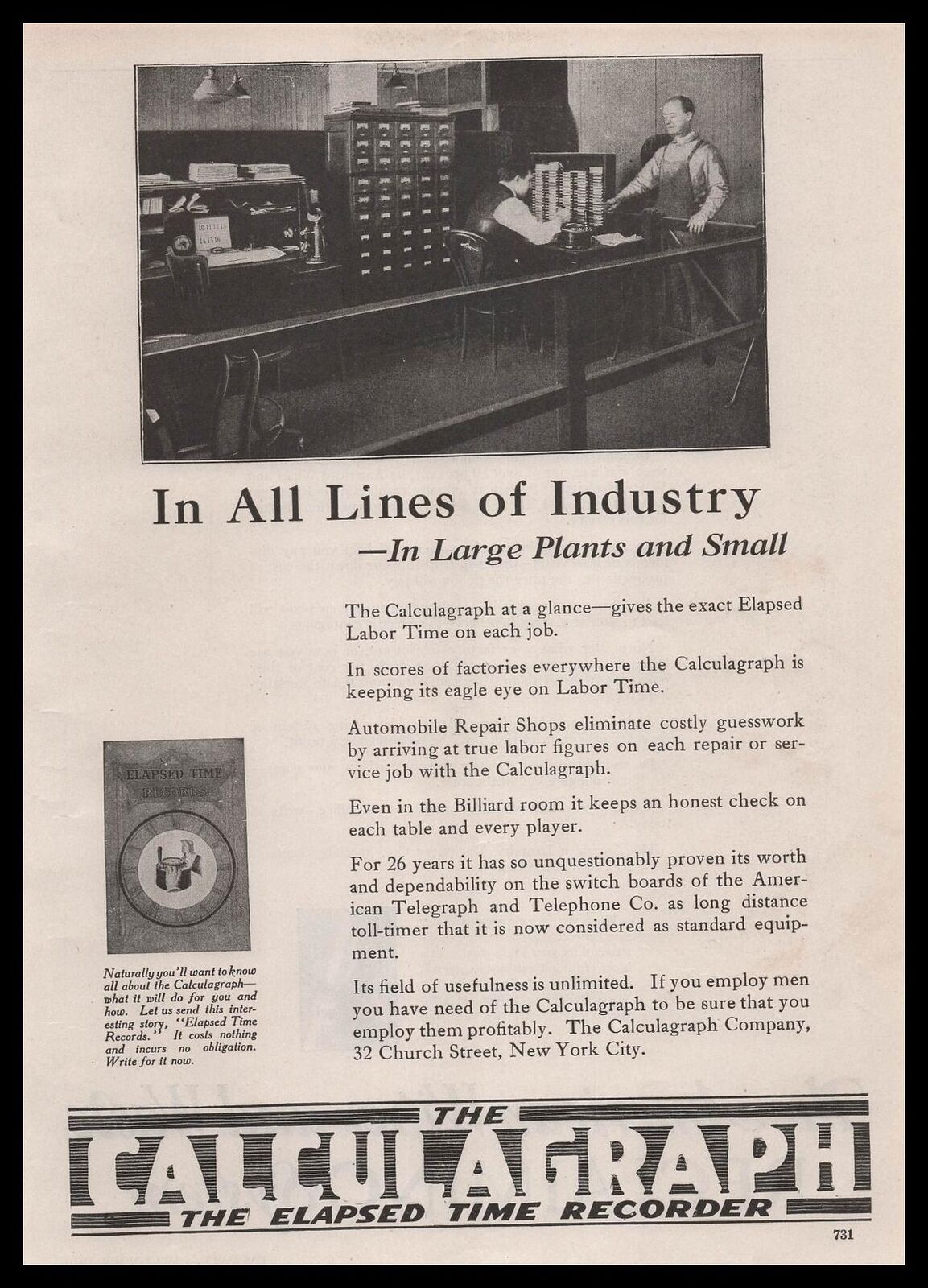 1921 The Calculagraph Co. New York City Photo AT&T Switchboards Vintage Print Ad