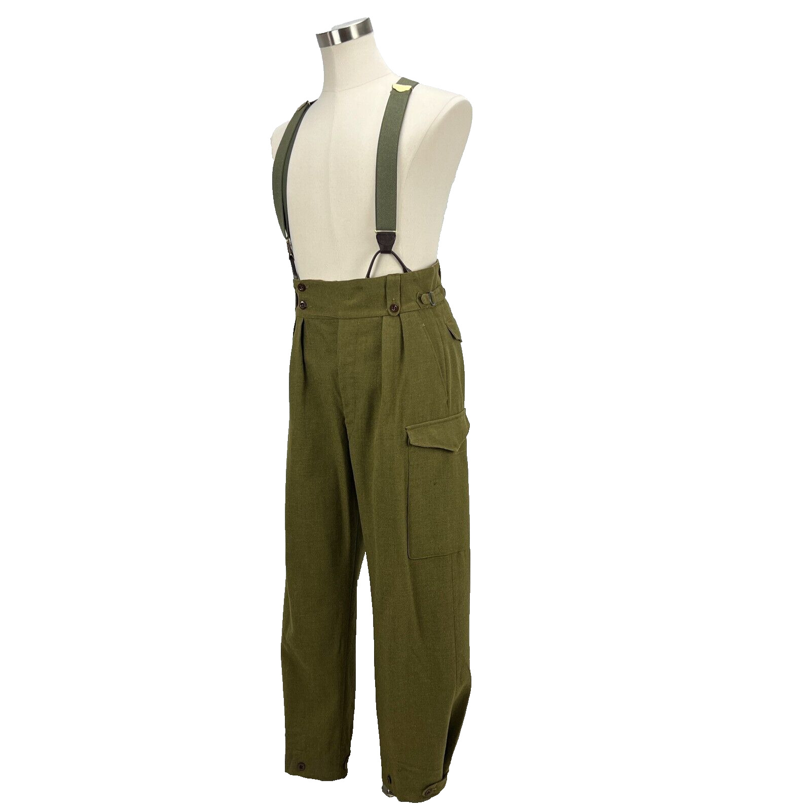 Mens VTG 1951 R Lapidos Military Green 33 X 31 Wool Trousers + Suspenders Korean