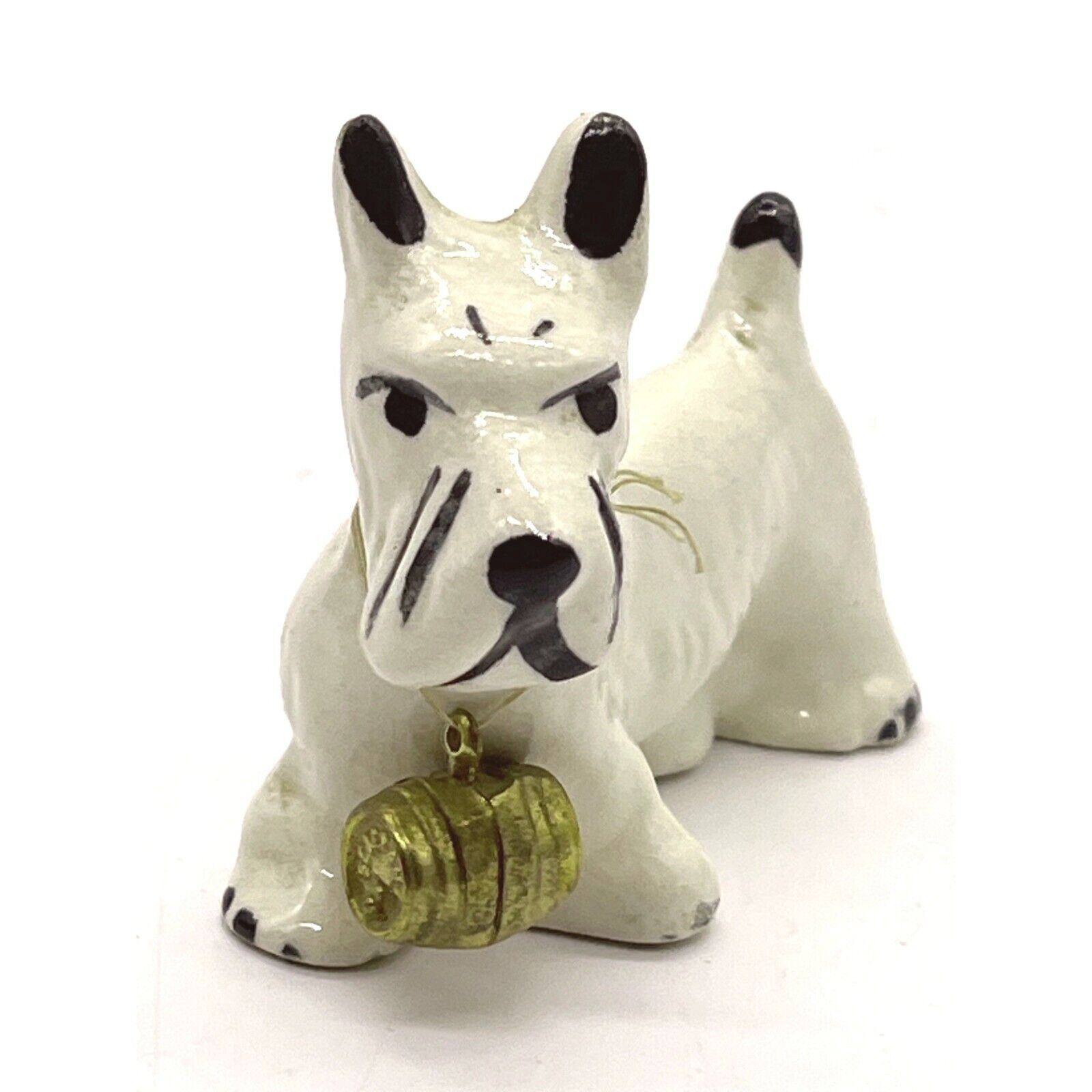 Vintage White Westie Highland Terrier Dog Figurine with Barrel