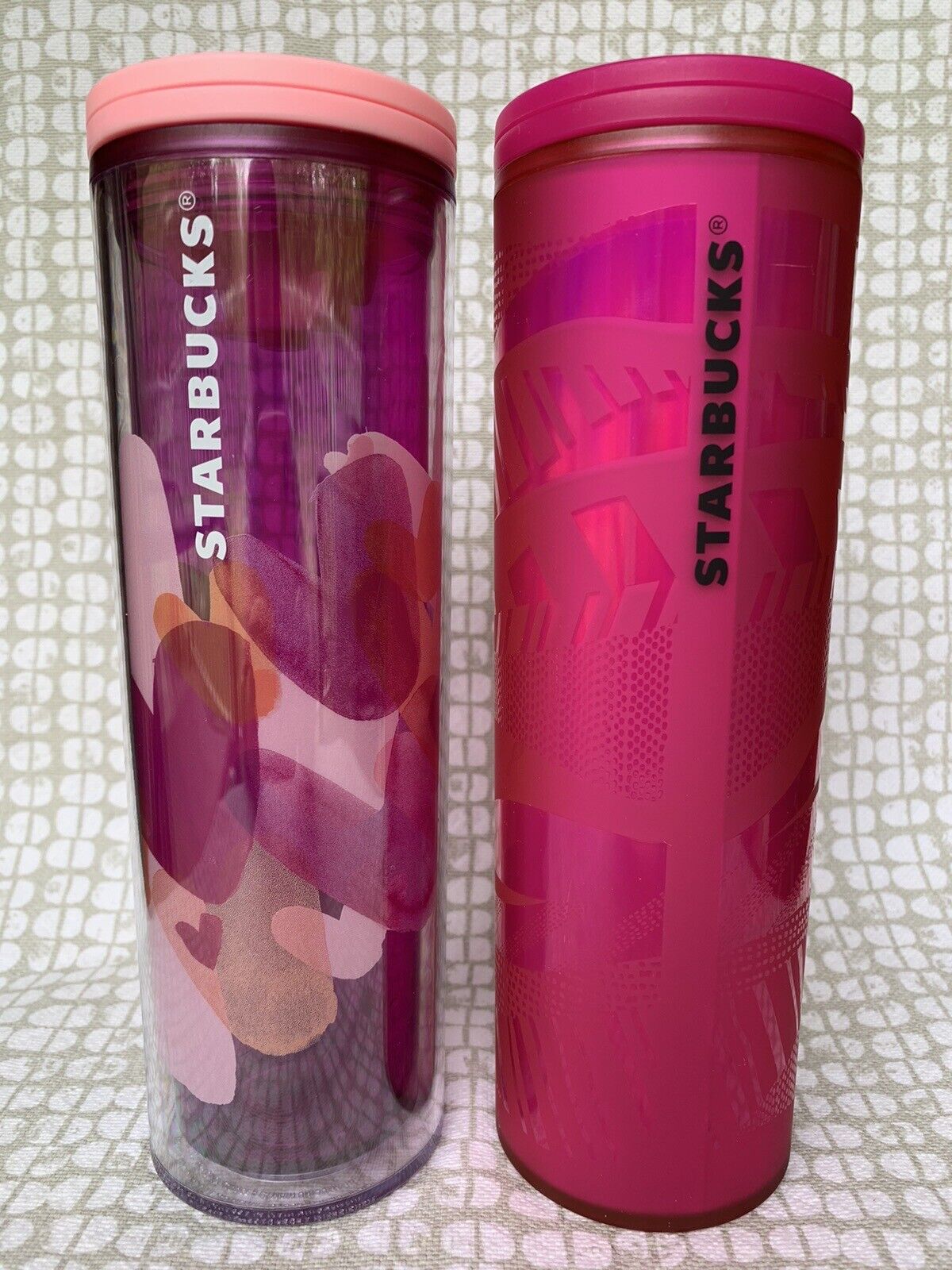 Lot 2 Starbucks Tumbler Sip Lid Cups Valentines Hearts 2020 & Holiday Pink 2021