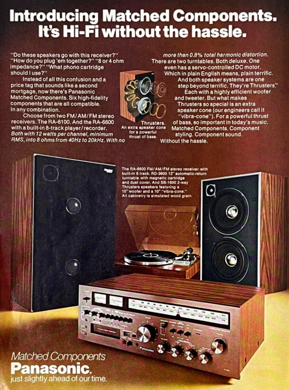 Vintage PANASONIC RA-6600 FM/AM Stereo Receiver , 8 Track, Turntable & Speakers