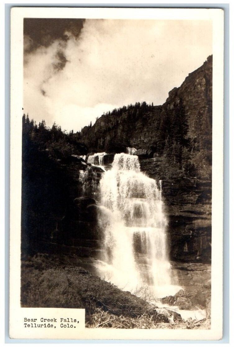 c1940\'s Bear Creek Falls Waterfall View Telluride CO RPPC Photo Postcard