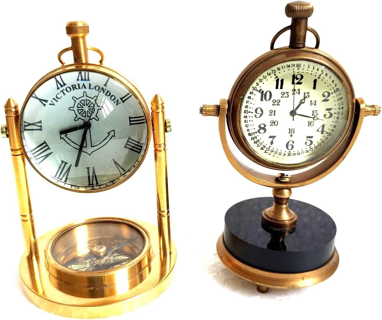 Antique Table Clock Brass Handmade Nautical Desk Clock For Home Decor Pack 2