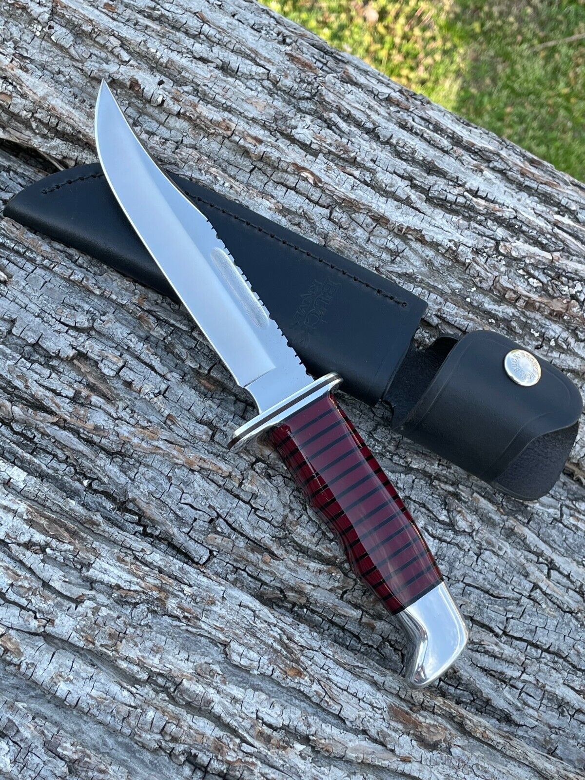 BUCK 119 CUSTOM LEROY REMER RED & BLACK FIXED BLADE KNIFE KNIVES SHEATH