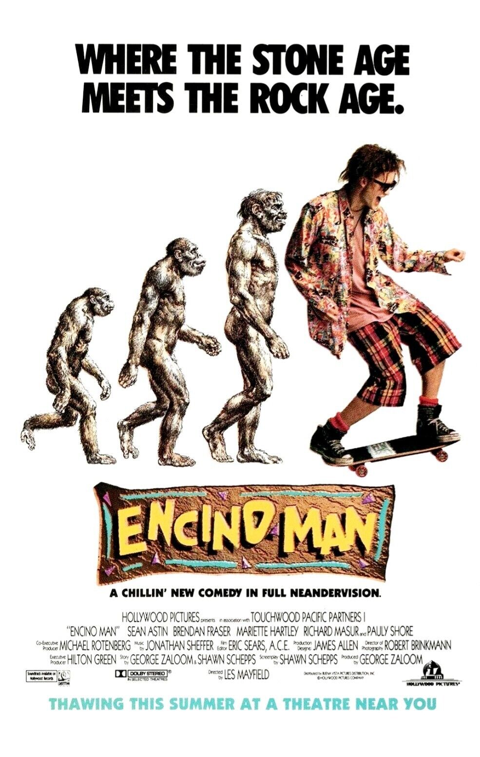 1992 Encino Man Vintage Print Ad/Poster Official Brendan Fraser Movie Promo Art