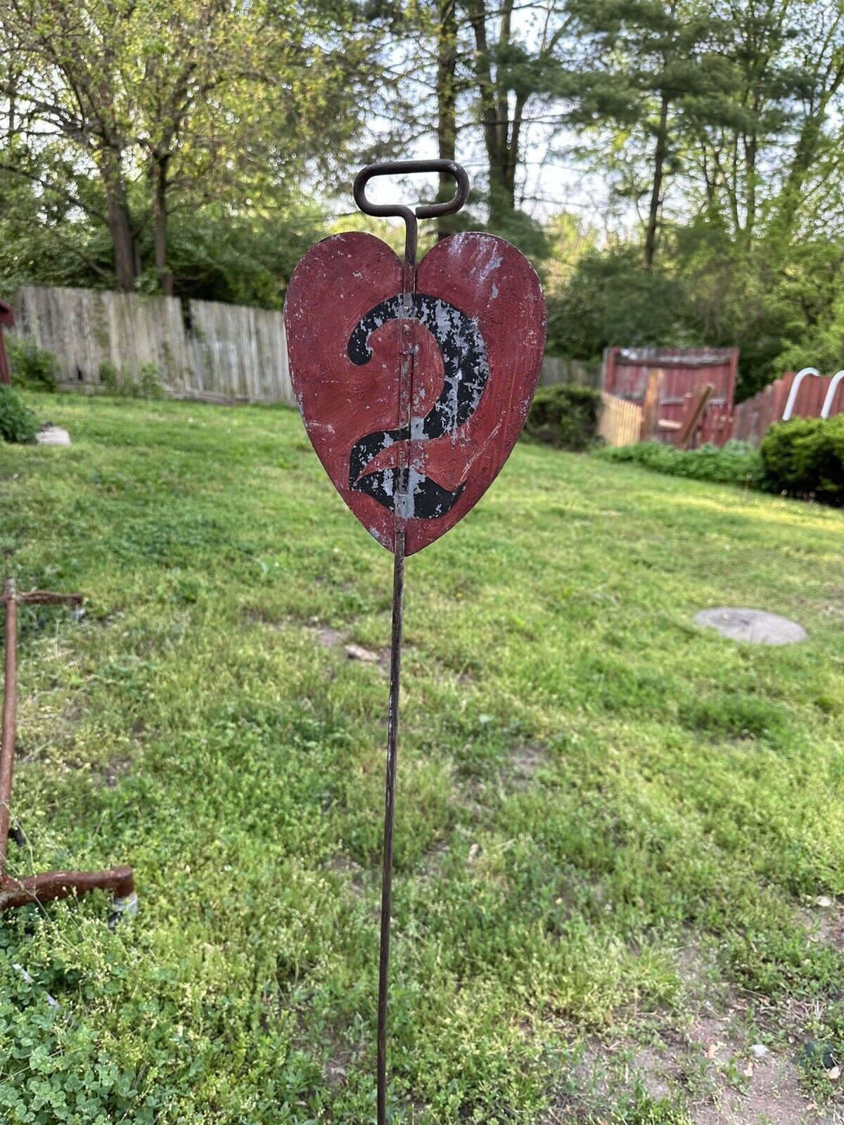 Antique 1900s Metal 2 Heart Folk Art Country Lodge Golf sign country cabin