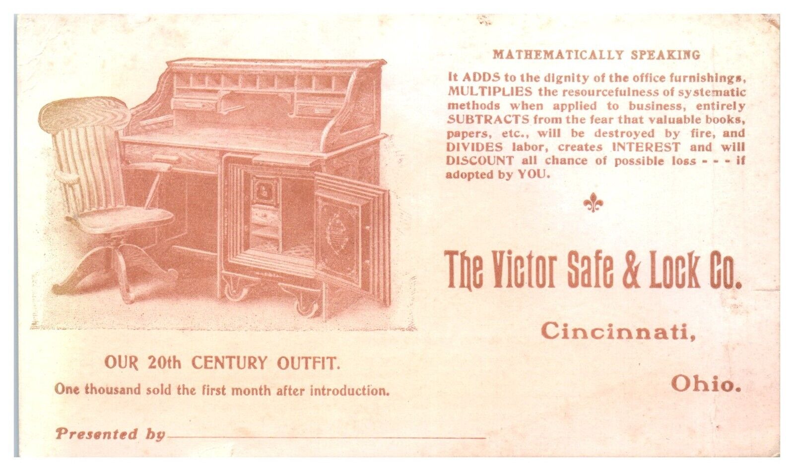 Victor Safe & Lock Co. Desk Vault & Factory Bifold Trade Card? Cincinnati, OH TT