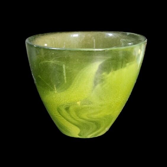 Vintage  Green With White Swirl Glass Votive Candle Holder 3.25\