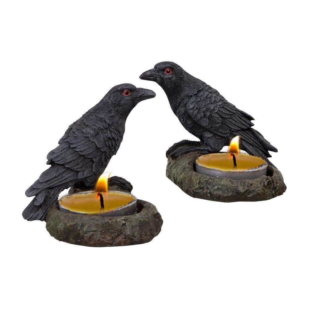 Pair of Raven Tealight Holders with Tealight Candles