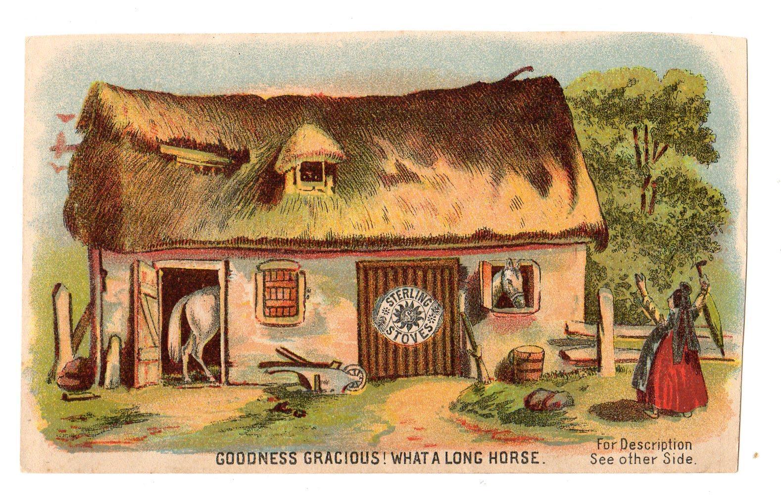 STERLING STOVES*GOODNESS GRACIOUS WHAT A LONG HORSE VICTORIAN TRADE CARD