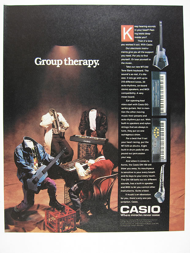 1988 Casio MT 240 520 Keyboards DG Guitar DH-100 Horn Sax vintage print Ad