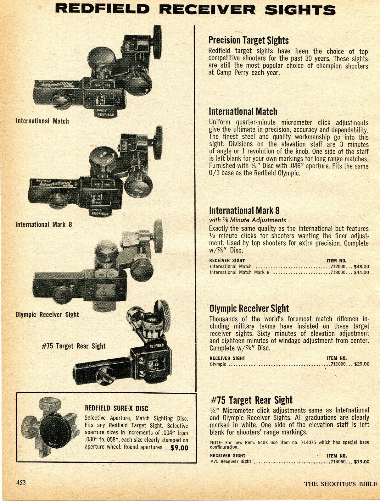 1975 Print Ad of Redfield 75, International Mark 8, Olympic Rifle Receiver Sight