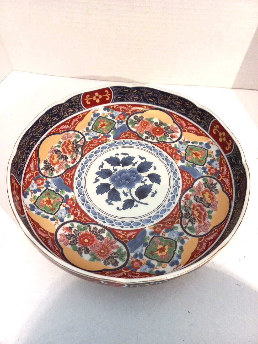 Vintage Japanese Porcelain Bowl 10.5 Inches Colorful