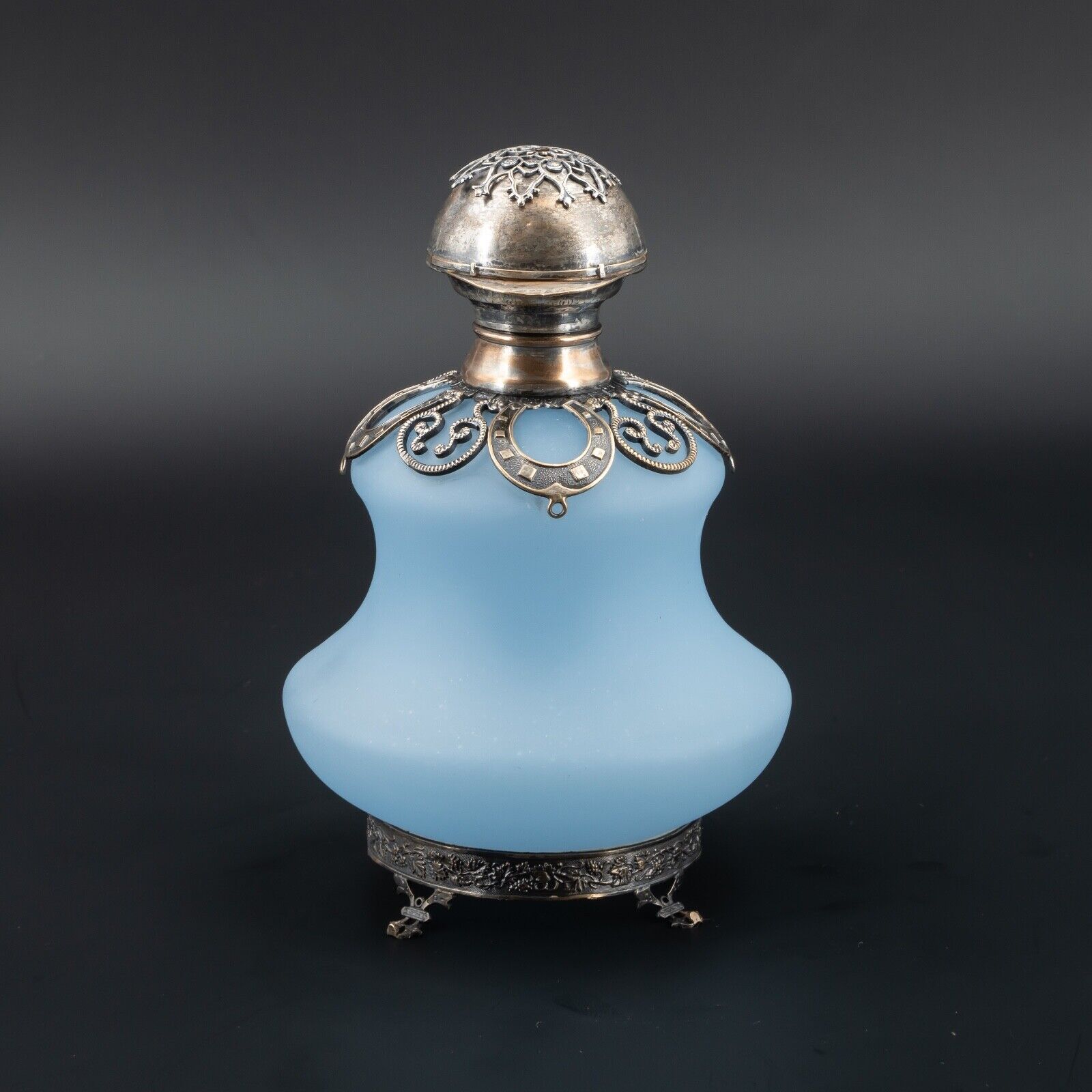 Rare Pale Blue Opaline Glass Antique Palais Royal Perfume Bottle Mounted