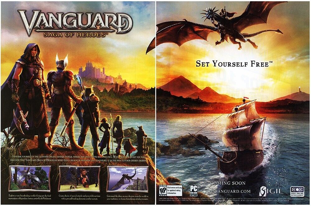 Vanguard Saga of Heroes PC Game Original 2007 Ad Authentic Windows Promo