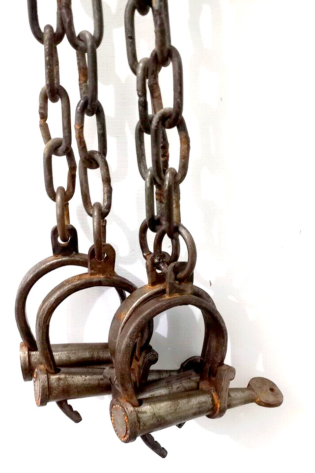 Antique Metal Iron Handcuffs Style Shackles-Props With 4 Cuff Total 60 Inch