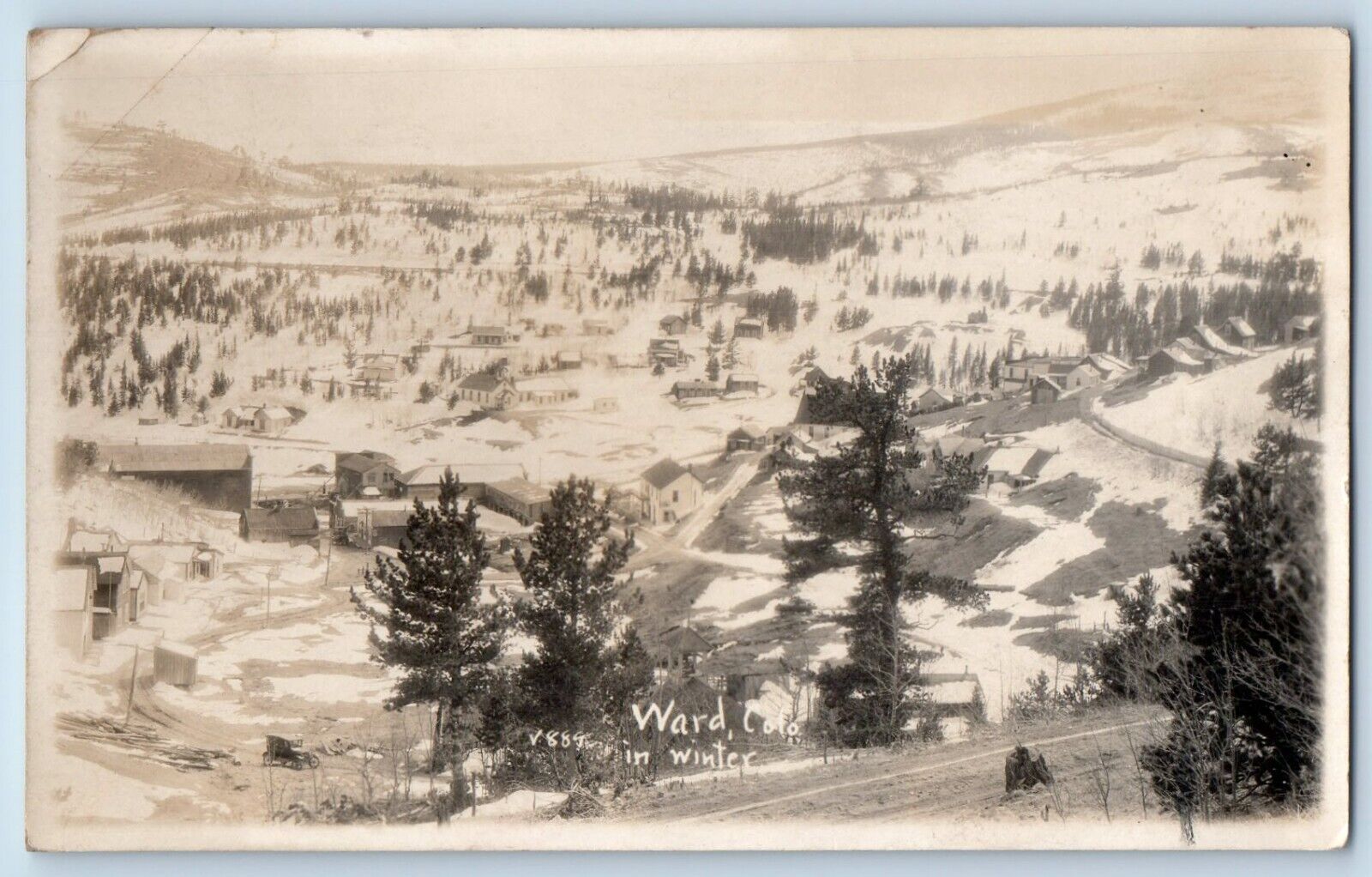 Ward Colorado Postcard RPPC Photo Winter Scene Bird's Eye View 1927 Vintage