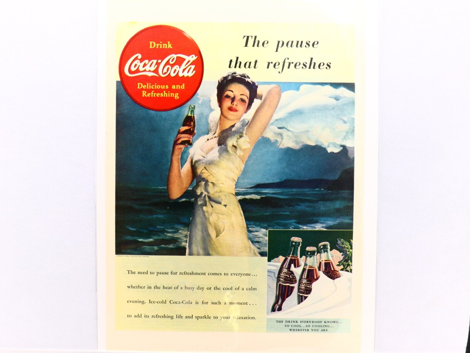 1939 Coca-Cola Ad Featuring A Beautiful Young Woman With Ocean In The Background