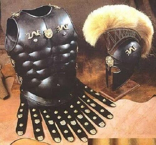 Halloween Costume Collectible Greek Roman Muscle Armor with Black Corinthian Hel