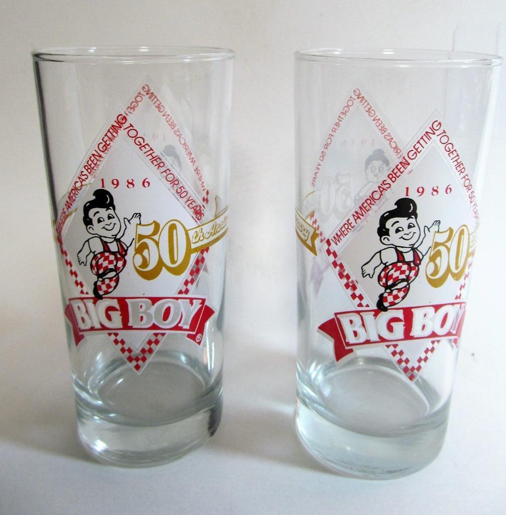 Vintage Set of 2 BIG BOY Drinking Glasses from 1986 50 Year Anniversary